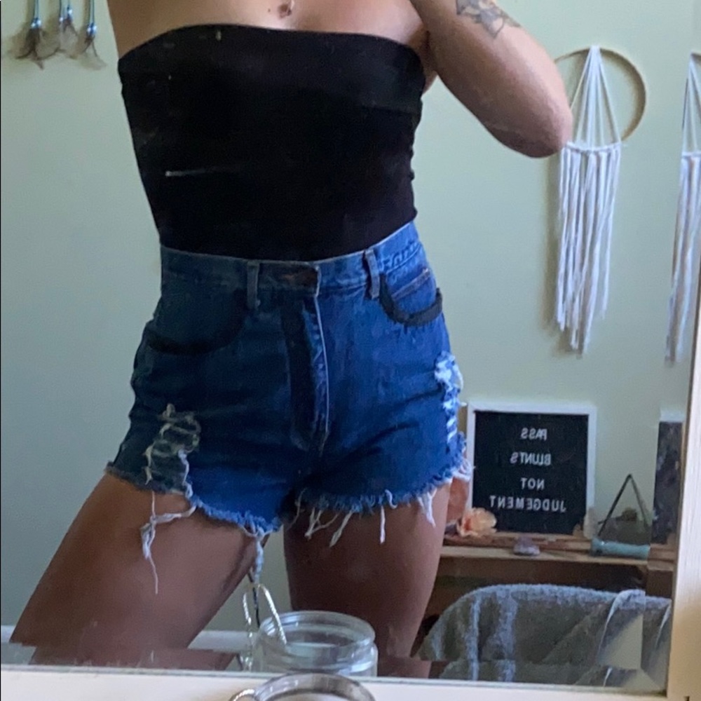 Whittal and Shon distressed jean shorts